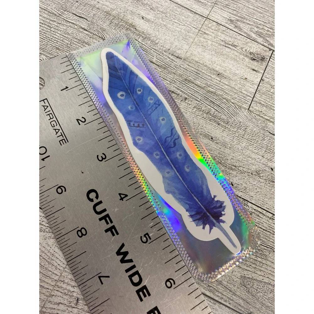 Patterned Blue Watercolor Feather Die-Cut Bookmark Boho Reader Gift Whimsical